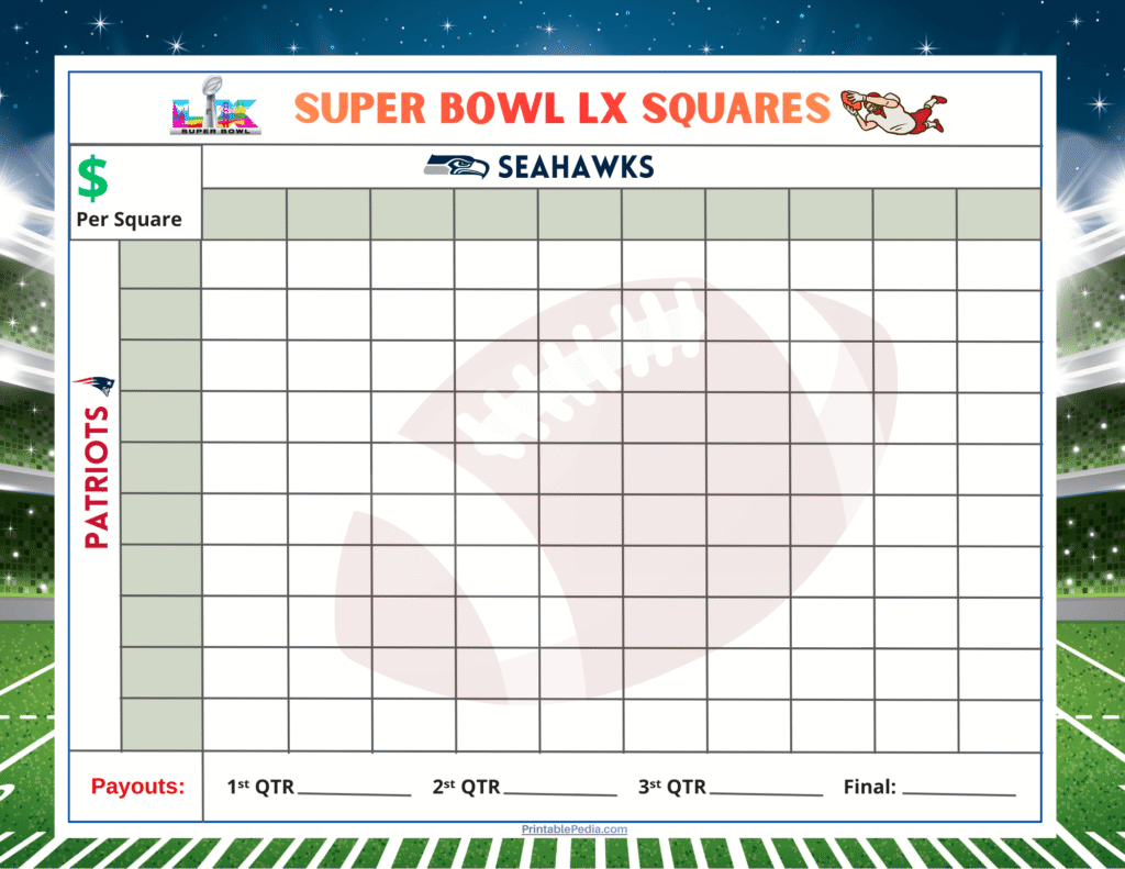 Printable Super Bowl Squares 2026