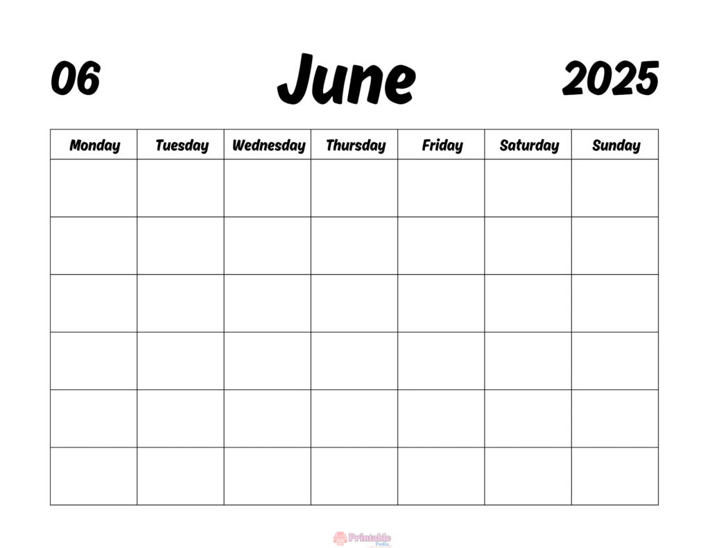 Blank Printable June 2025 Calendar