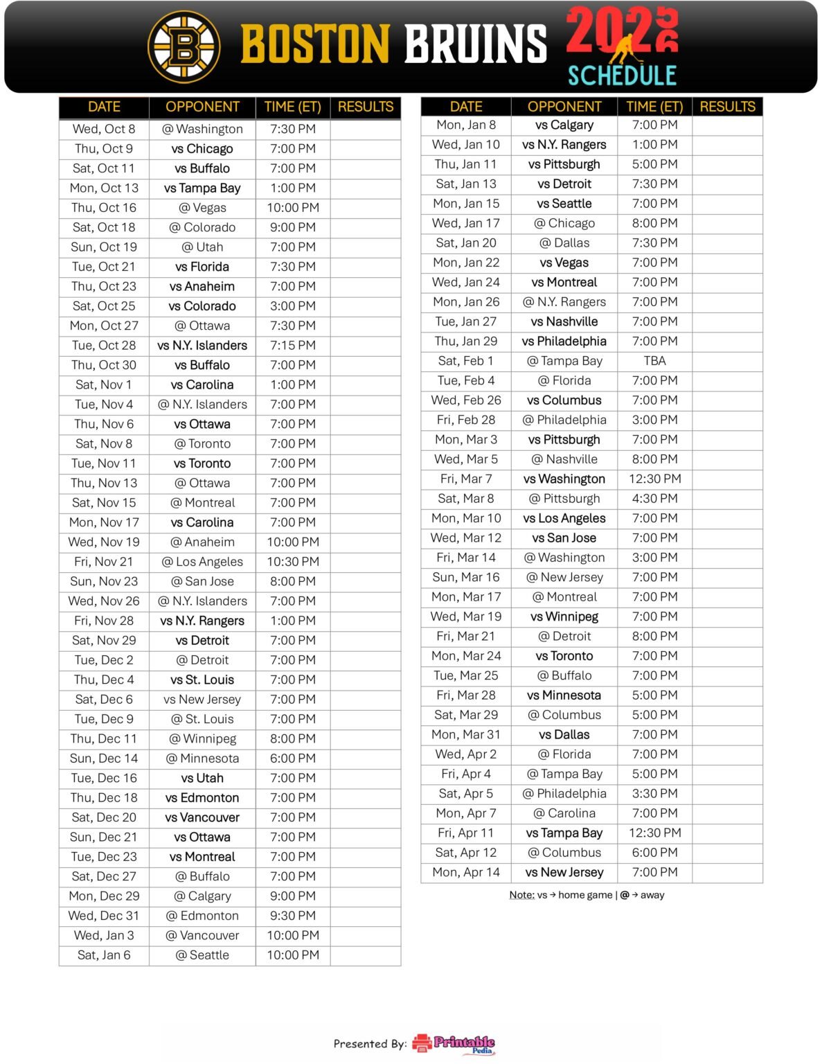 Boston Bruins Schedule 2025 2026: Free Printable PDF