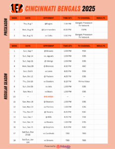 2025 Cincinnati Bengals Schedule: Free Printable PDF