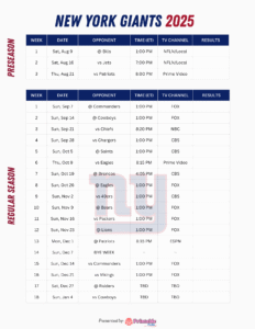 2025 New York Giants Schedule: Free Printable PDF, Key Matchups