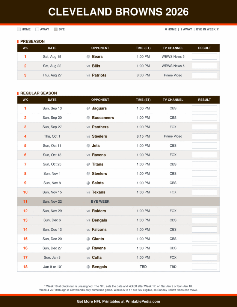 Printable Browns Schedule 2026