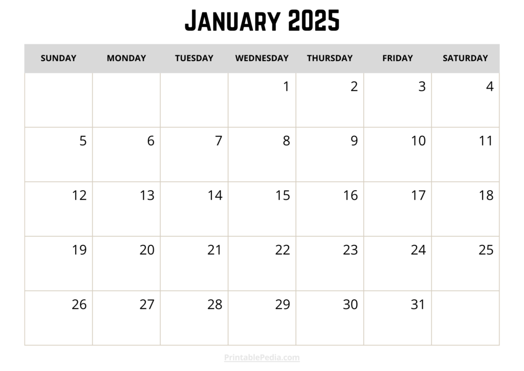 Printable January 2025 Calendar