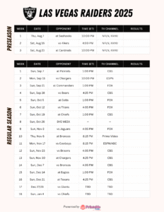 2025 Las Vegas Raiders Schedule: Free Printable PDF, TV Info & Key Matchups