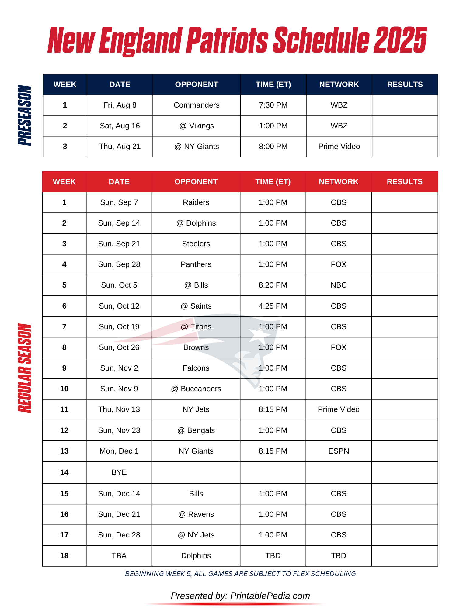 2025 New England Patriots Schedule Free Printable PDF 2025 New England Patriots Schedule Free Printable PDF
