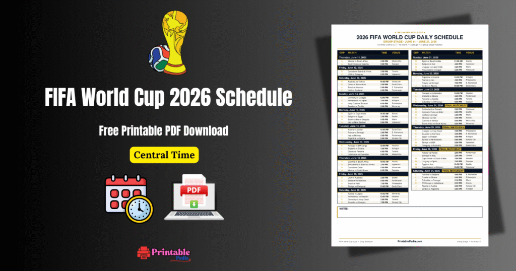 Printable World Cup 2026 Schedule in CT